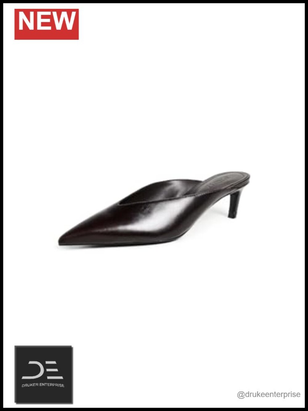 Womens Loren Mid Mule Leather Kitten Heel Pointed Toe Slip On Dress Shoes